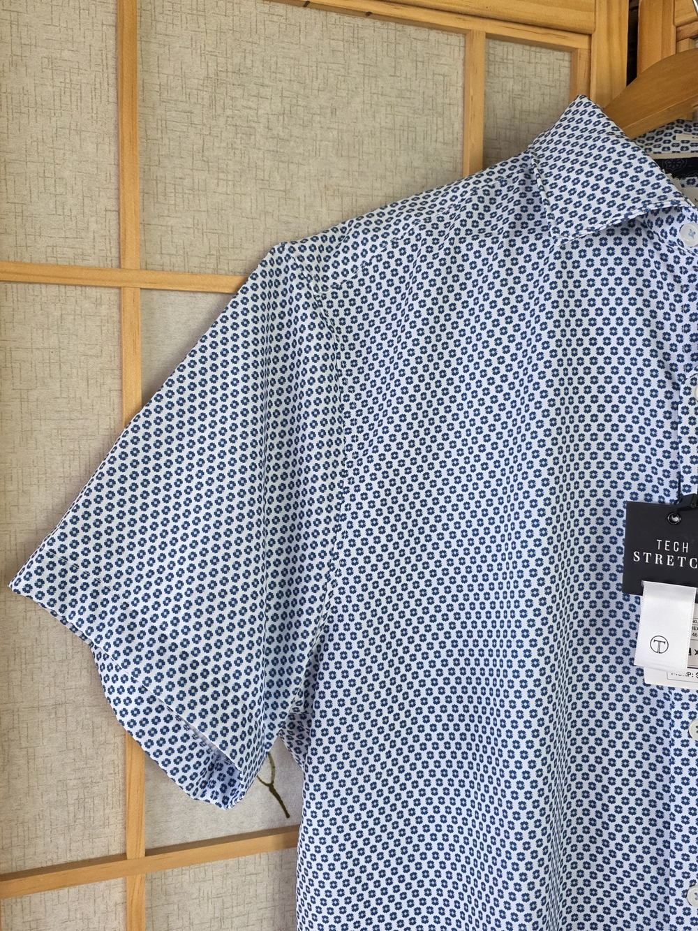 Men's Summer Printed Shirt - Moisture Wicking TechWear Blue/White Geometric  XXL